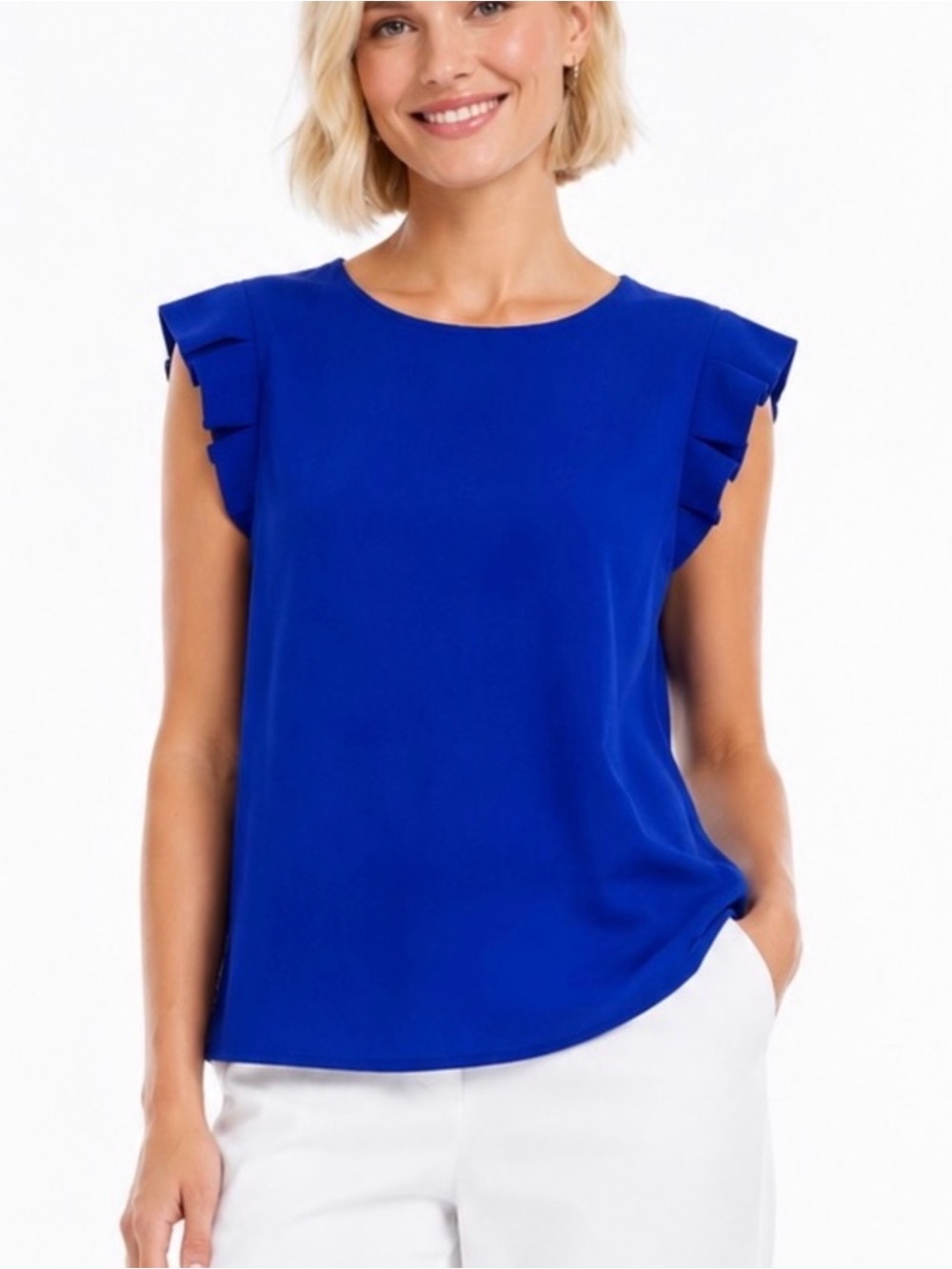 MONTEAU LOS ANGELES Women's Royal Blue Ruffle Sleeve Blouse